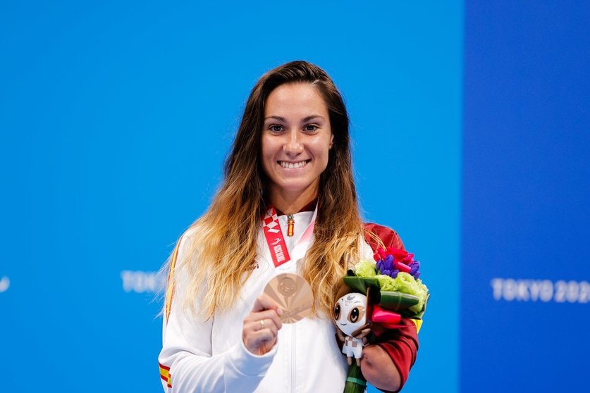Sarai Gascón, medalla de bronce en los 100 m mariposa S9. Tokyo Aquatics Centre. 02/09/21. Juegos Paralímpicos Tokio 2020. © Jaime de Diego / CPE.
