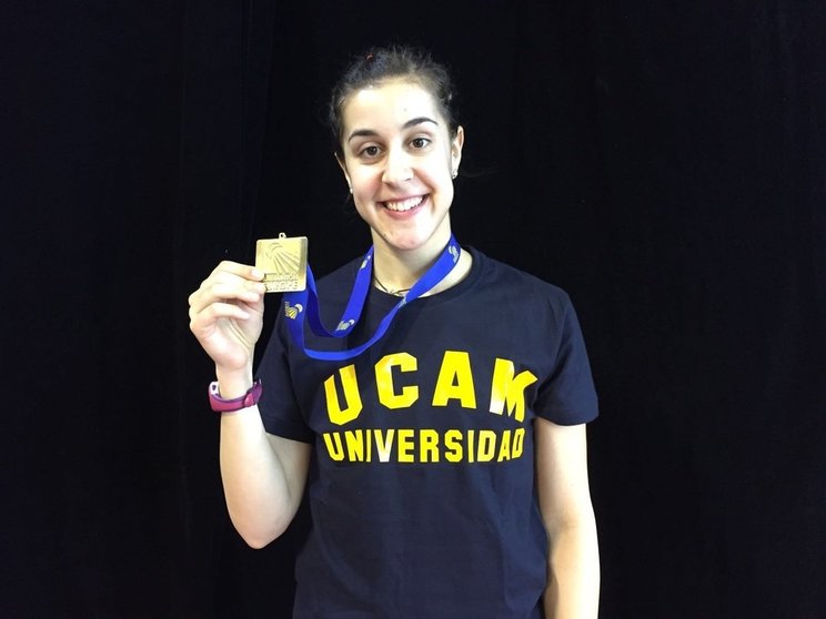 Carolina Marín, con su medalla de campeona de Europa