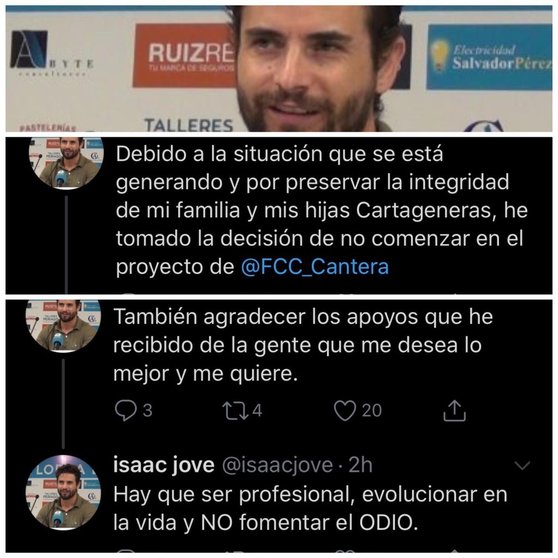 Declaraciones de Isaac Jové en su cuenta de Twitter